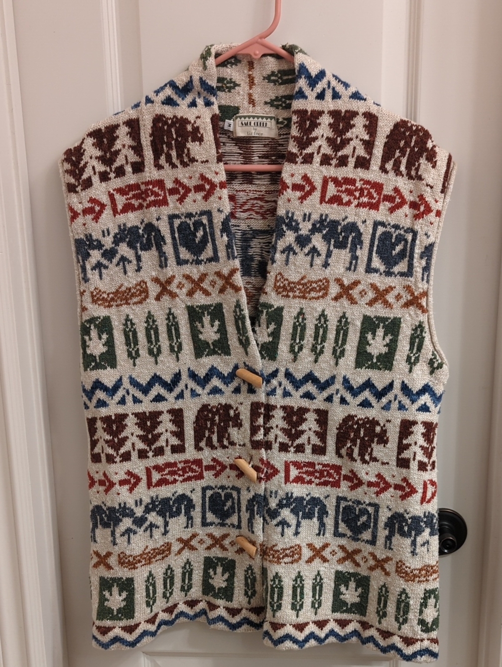 Vintage Sage Creek By Liz Ence Bear Knit Sweater Vest